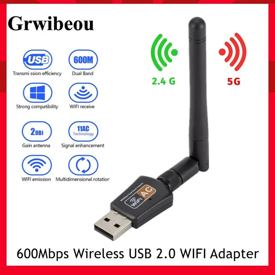 Dual Band 600Mbps USB wifi Adapter 2.4GHz 5GHz WiFi with Antenna PC Mini Computer Network Card Receiver 802.11b/n/g/ac
Dual Band 600Mbps USB wifi Adapter 2.4GHz 5GHz WiFi with Antenna PC Mini Computer Network Card Receiver 802.11b/n/g/ac