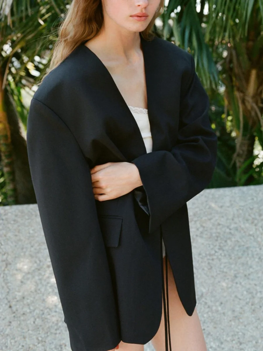 Ele Long Sve Knot Decorated Loose Suit Jaet New Summer Women's Faion Outerwear Comfortable Commute Sle
Ele Long Sve Knot Decorated Loose Suit Jaet New Summer Women's Faion Outerwear Comfortable Commute Sle