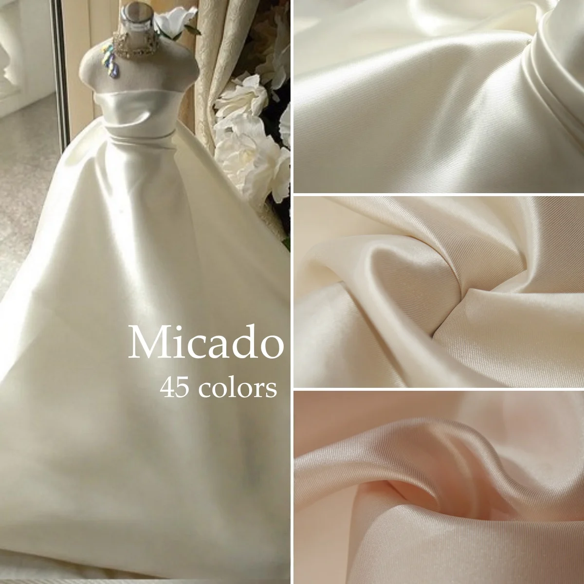 New Mikado satin sewn wedding dresses evening gowns dresses micro stiff fabrics DIY curtains background fabrics decorations
New Mikado satin sewn wedding dresses evening gowns dresses micro stiff fabrics DIY curtains background fabrics decorations
