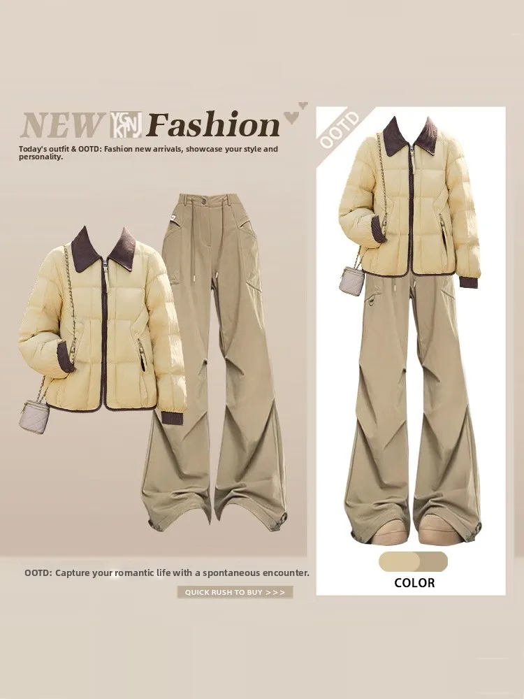 Faionable High-End Contrast Color Collar Cotton Jaet Wide Leg Pants Two-Piece Set Women's Winter Slimming Ele Outfit
Faionable High-End Contrast Color Collar Cotton Jaet Wide Leg Pants Two-Piece Set Women's Winter Slimming Ele Outfit