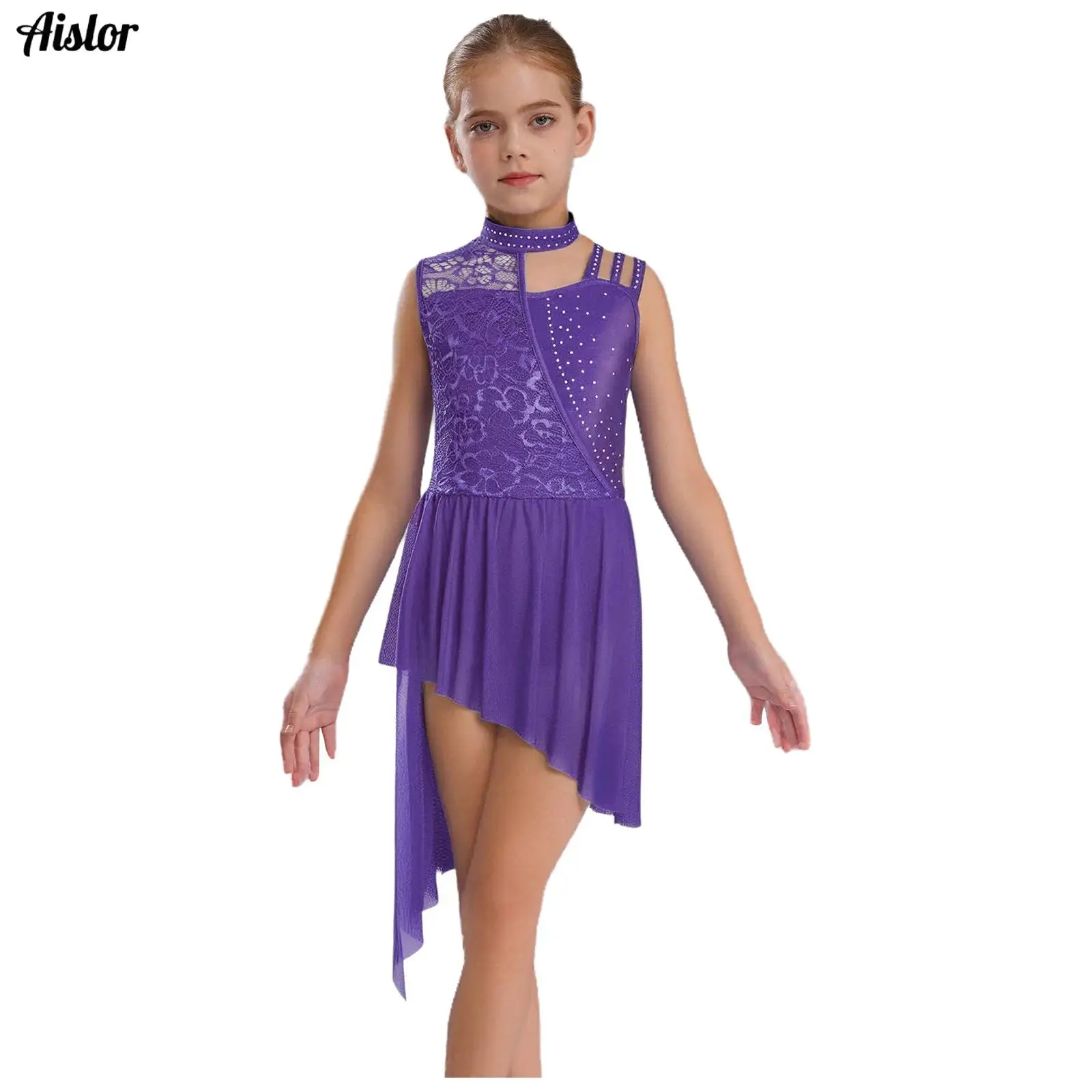 Kids Girls Modern Lyrical Dance Dress Sleeveless Asymmetrical Shoulder Floral Lace Rhinestones Irregular Hem Leotard Dresses
Kids Girls Modern Lyrical Dance Dress Sleeveless Asymmetrical Shoulder Floral Lace Rhinestones Irregular Hem Leotard Dresses