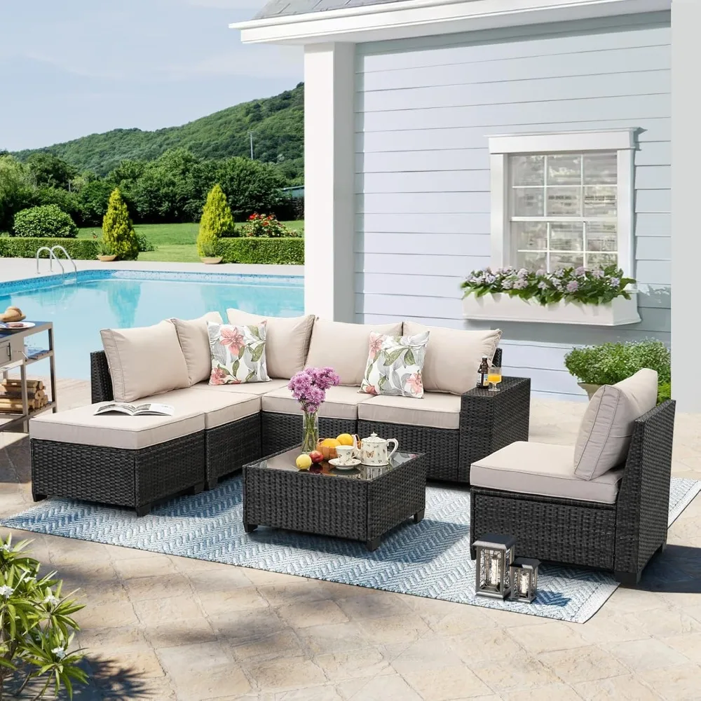 Patio Furniture Set 7 Pieces All Weather Patio Conversation Sets Wicker PE Rattan Outdoor Sectional Couch Sofa Set with Cushion
Patio Furniture Set 7 Pieces All Weather Patio Conversation Sets Wicker PE Rattan Outdoor Sectional Couch Sofa Set with Cushion