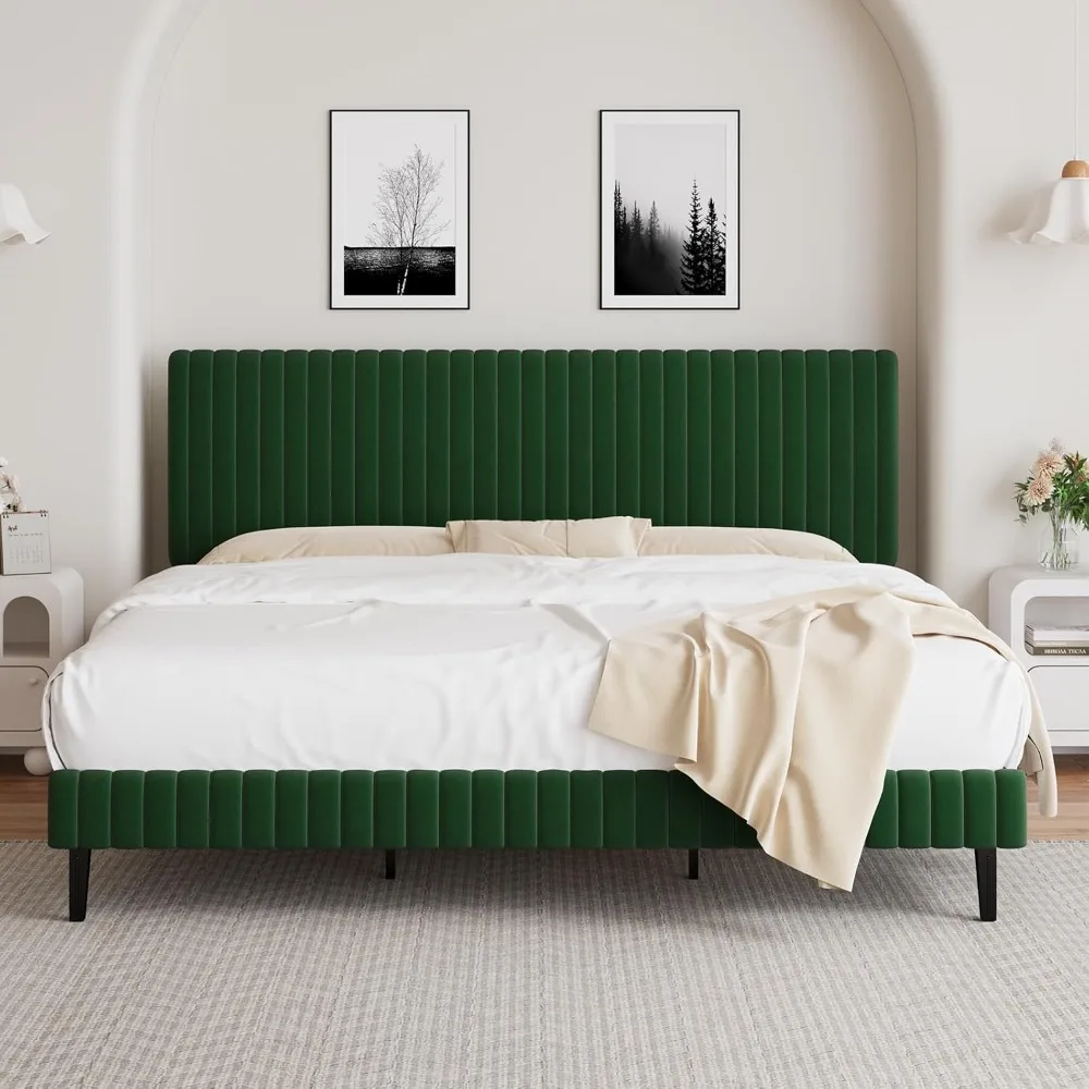 Bed Frame, Velvet Upholstered Platform Bed with Vertical Channel Tufted Headboard and Footboard, No Box Spring Require
Bed Frame, Velvet Upholstered Platform Bed with Vertical Channel Tufted Headboard and Footboard, No Box Spring Require