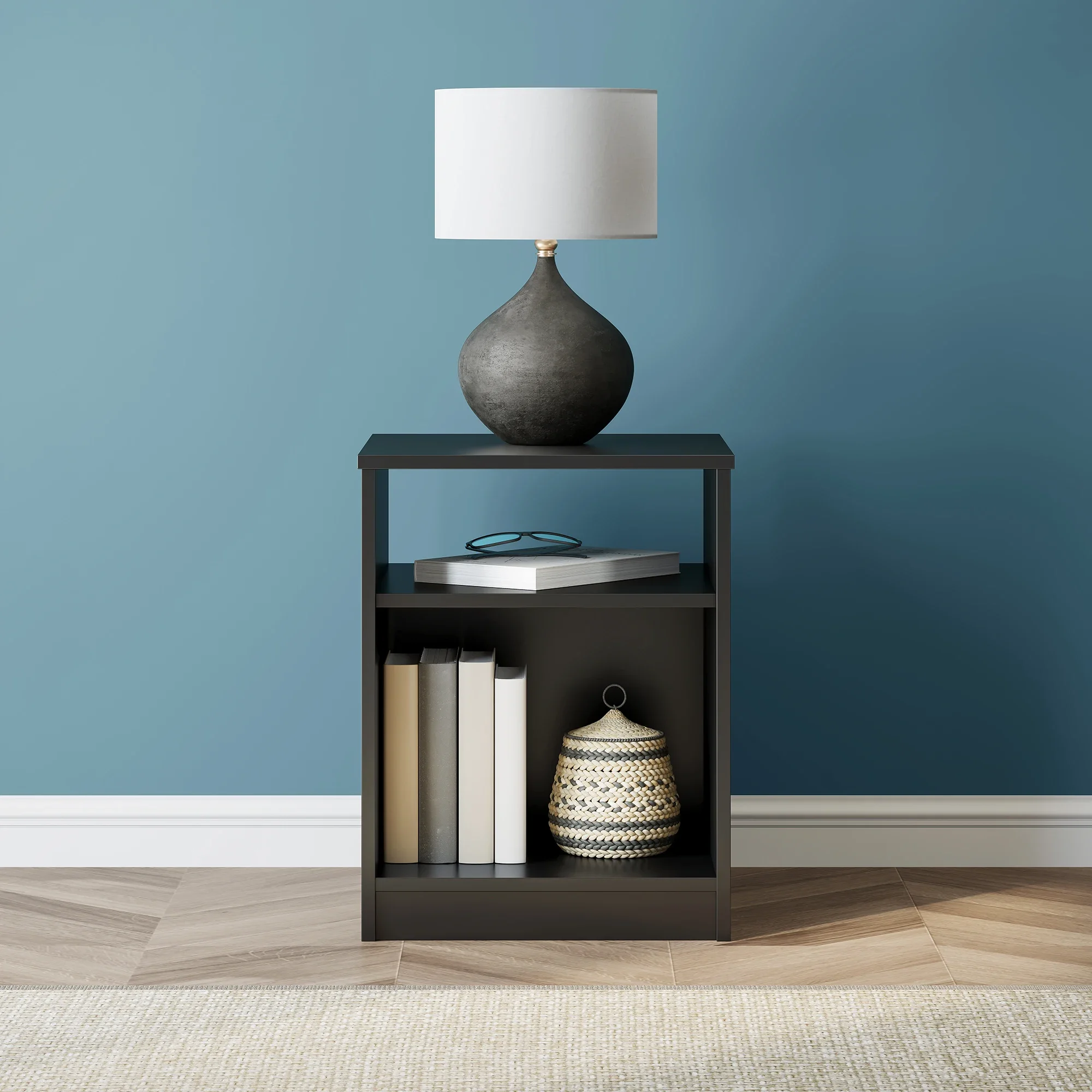 Open Shelf Nightstand in Black with Modern Design
Open Shelf Nightstand in Black with Modern Design