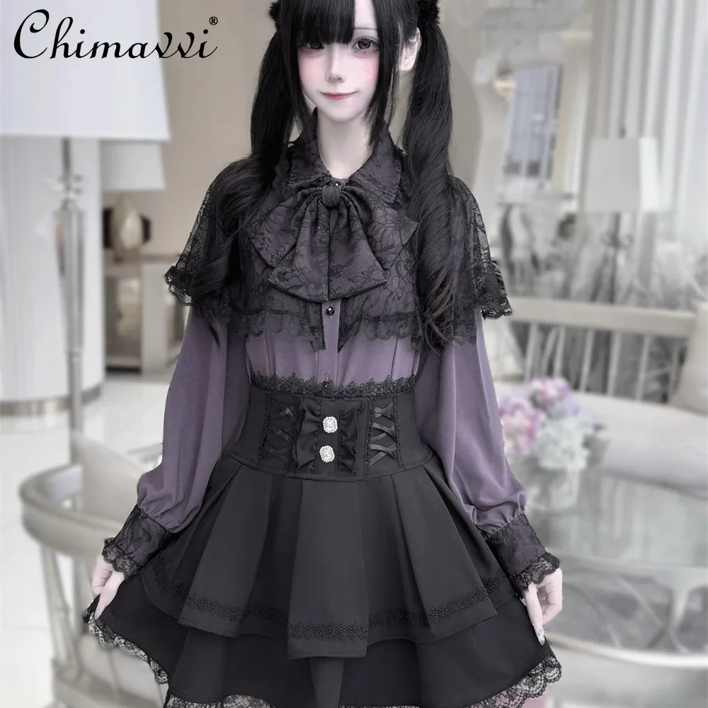 Original Japanese Style Lace Cloak Cover Gauze Shirt Long Sleeves Lolita Tops Skirt Mass Production Women's Two-piece Set
Original Japanese Style Lace Cloak Cover Gauze Shirt Long Sleeves Lolita Tops Skirt Mass Production Women's Two-piece Set