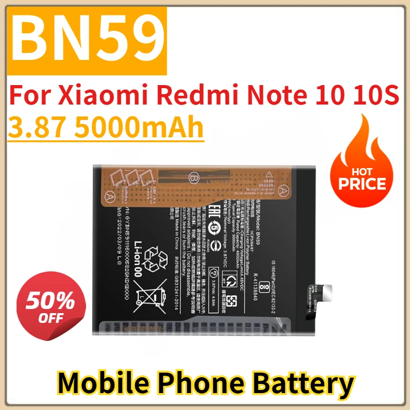 Phone Battery 3.87 5000mAh BN59 For Xiaomi Redmi Note 10 10S High Quality Replacement Battery Brand-New High Quality
Phone Battery 3.87 5000mAh BN59 For Xiaomi Redmi Note 10 10S High Quality Replacement Battery Brand-New High Quality
