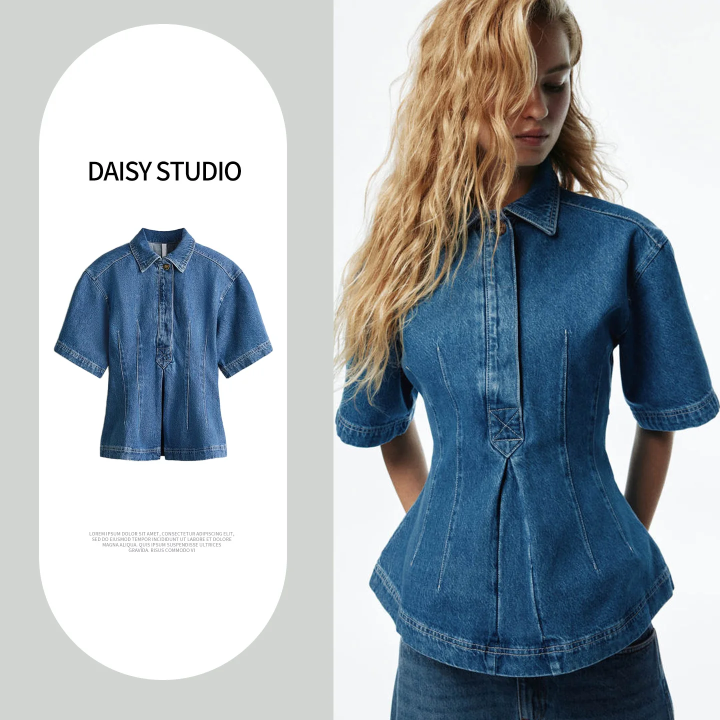 Spring New Women's Design Simple Collar ort Sve Waist-Cinching Denim irt French Sle Polyester Fiber Breathable Skin-...
Spring New Women's Design Simple Collar ort Sve Waist-Cinching Denim irt French Sle Polyester Fiber Breathable Skin-...