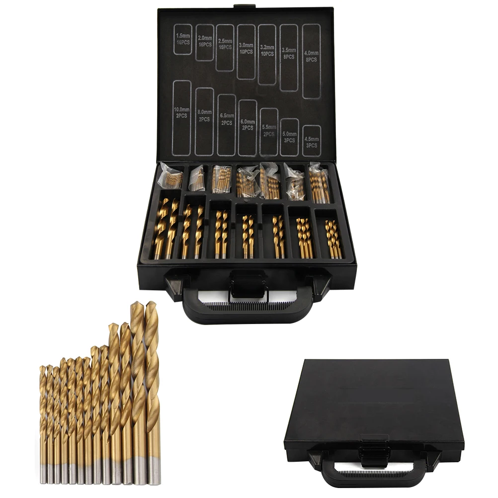 99pcs 1.5mm-10mm Size Titanium Nitride Drill Bit Set Drilling Bits Kit for Metal Plastic Copper and Wood with Dur
99pcs 1.5mm-10mm Size Titanium Nitride Drill Bit Set Drilling Bits Kit for Metal Plastic Copper and Wood with Dur