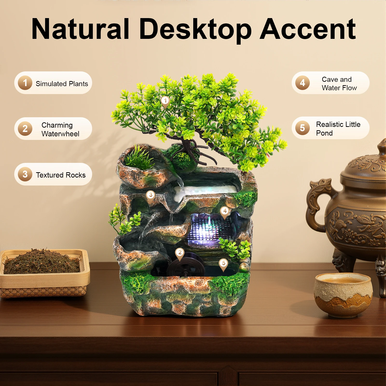 Зеленый настольный фонтан на дереве, фонтан из смолы, красочный свет, 30*20*38 см для украшения гостиной, коридора
Зеленый настольный фонтан на дереве, фонтан из смолы, красочный свет, 30*20*38 см для украшения гостиной, коридора