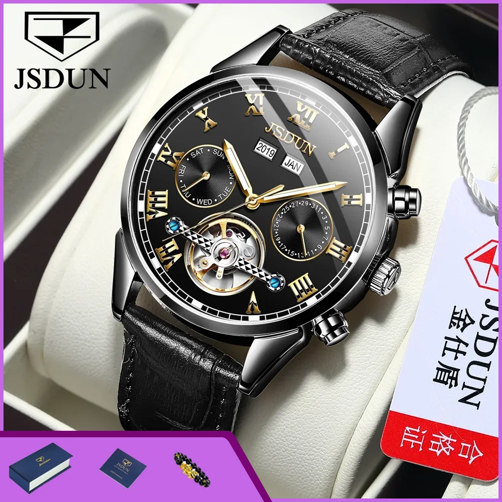 JSDUN 8908 Skeleton Flywheel Automatic Mechanical Men's Watches Fashion Luxury Leather Strap Waterproof Luminous Wristwatch Male
JSDUN 8908 Skeleton Flywheel Automatic Mechanical Men's Watches Fashion Luxury Leather Strap Waterproof Luminous Wristwatch Male