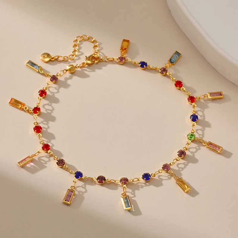 Vintage 18k Gold Plated Anklets With Long Strip Colored Crystal Pendant Exquisite Bohemian Style Women Jewelry Accessories
Vintage 18k Gold Plated Anklets With Long Strip Colored Crystal Pendant Exquisite Bohemian Style Women Jewelry Accessories