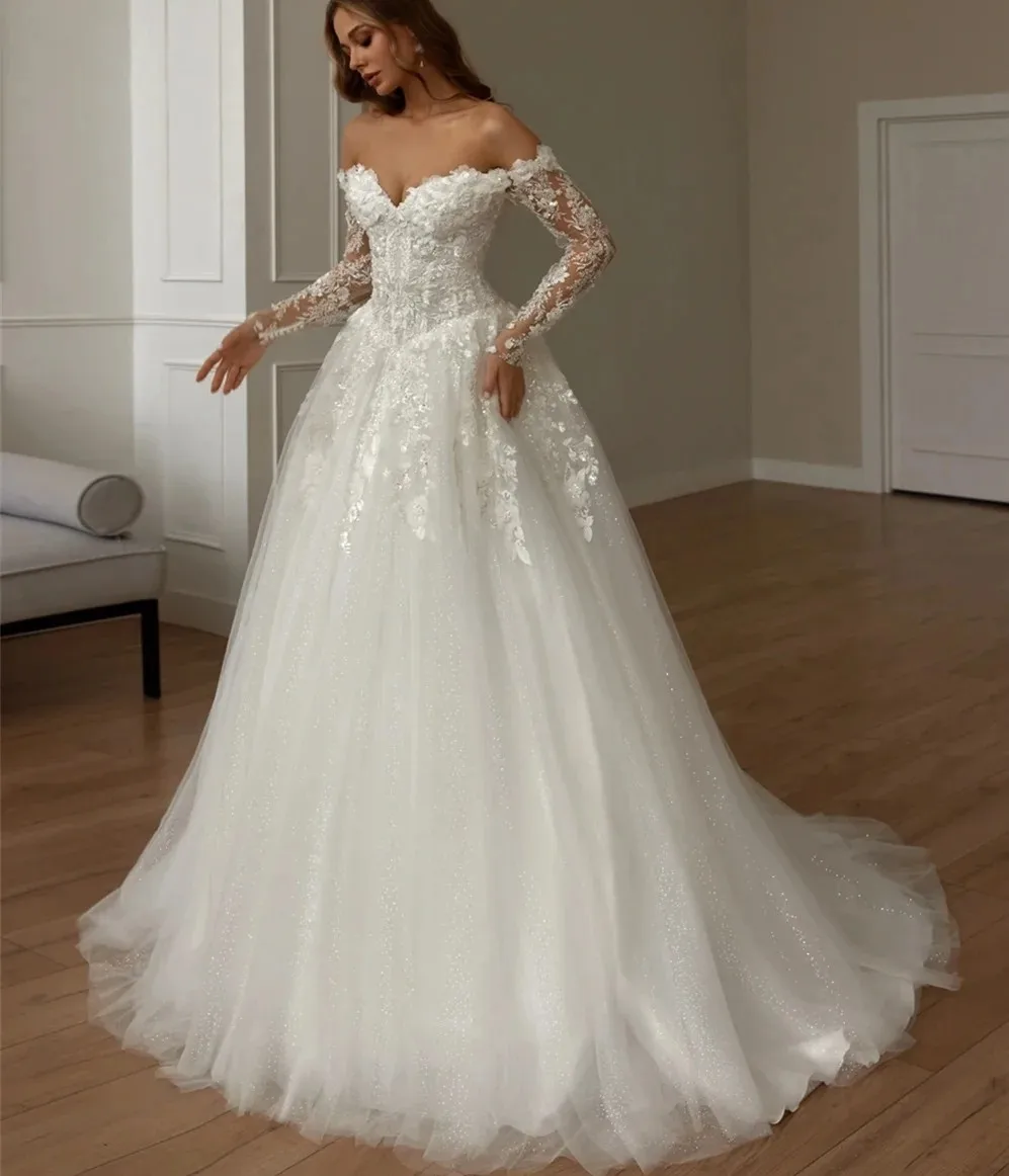 2025 Vintgae A-Line Wedding Dress Off The Shoudler Long Sleeves Lace Appliques Tulle Bridal Bride Gowns Vestidos De Noiva
2025 Vintgae A-Line Wedding Dress Off The Shoudler Long Sleeves Lace Appliques Tulle Bridal Bride Gowns Vestidos De Noiva