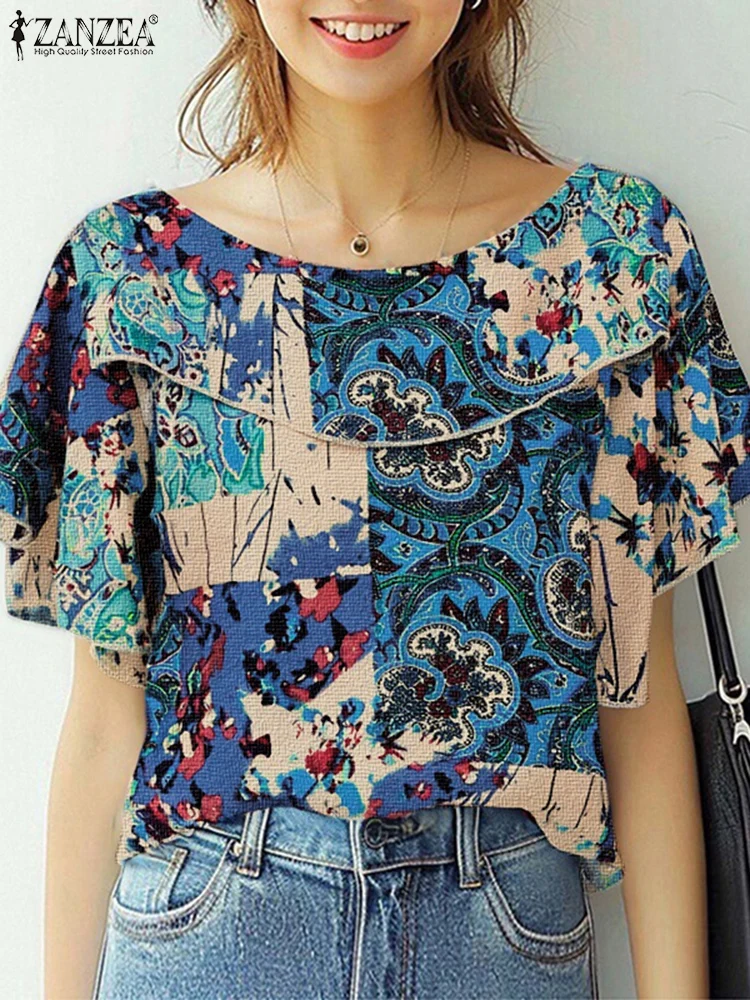 ZANZEA Short Sleeve Printing Blouses Women Casual O-Neck Tops 2025 Female Loose Bohemian Ruffled Tunic Casual Office Lady Blusas
ZANZEA Short Sleeve Printing Blouses Women Casual O-Neck Tops 2025 Female Loose Bohemian Ruffled Tunic Casual Office Lady Blusas