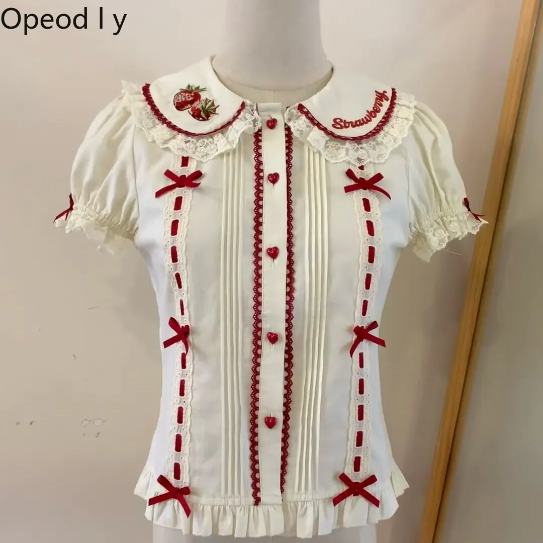 2026 Summer Clothes New Lolita Style Short-sleeved Top Cute Strawberry Embroidered Bow Shirt Lolita Bottoming Shirt Blouse
2026 Summer Clothes New Lolita Style Short-sleeved Top Cute Strawberry Embroidered Bow Shirt Lolita Bottoming Shirt Blouse