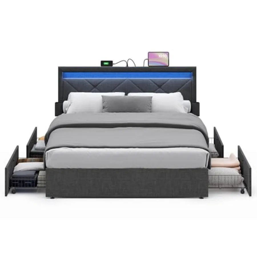 LED Bed Frame Queen Size Queen Bed with Headboard and 4 Drawers 1 USB Port and 1 Type C Port Adjustable Upholstered Headboard 3
LED Bed Frame Queen Size Queen Bed with Headboard and 4 Drawers 1 USB Port and 1 Type C Port Adjustable Upholstered Headboard 3