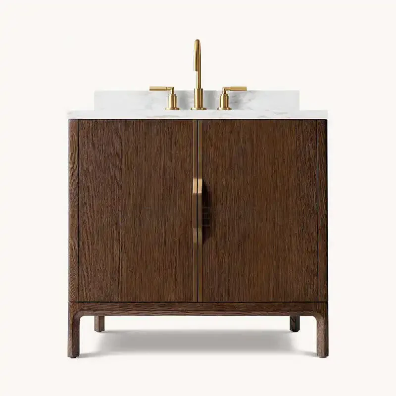 French retro solid wood bathroom cabinet, natural marble integrated basin, toilet face wash basin combination washstand
French retro solid wood bathroom cabinet, natural marble integrated basin, toilet face wash basin combination washstand