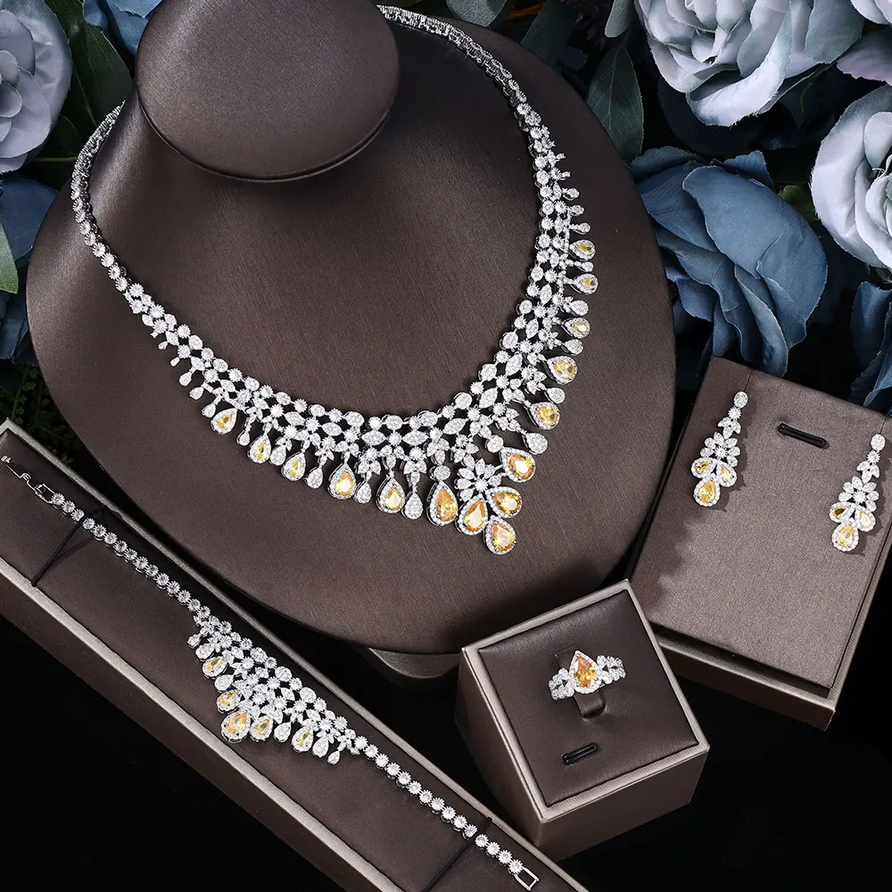 2023 New 4-piece Super Deluxe Cubic Zirconia Wedding Party Costume Dubai Bridal Jewelry Set, Nigeria
2023 New 4-piece Super Deluxe Cubic Zirconia Wedding Party Costume Dubai Bridal Jewelry Set, Nigeria