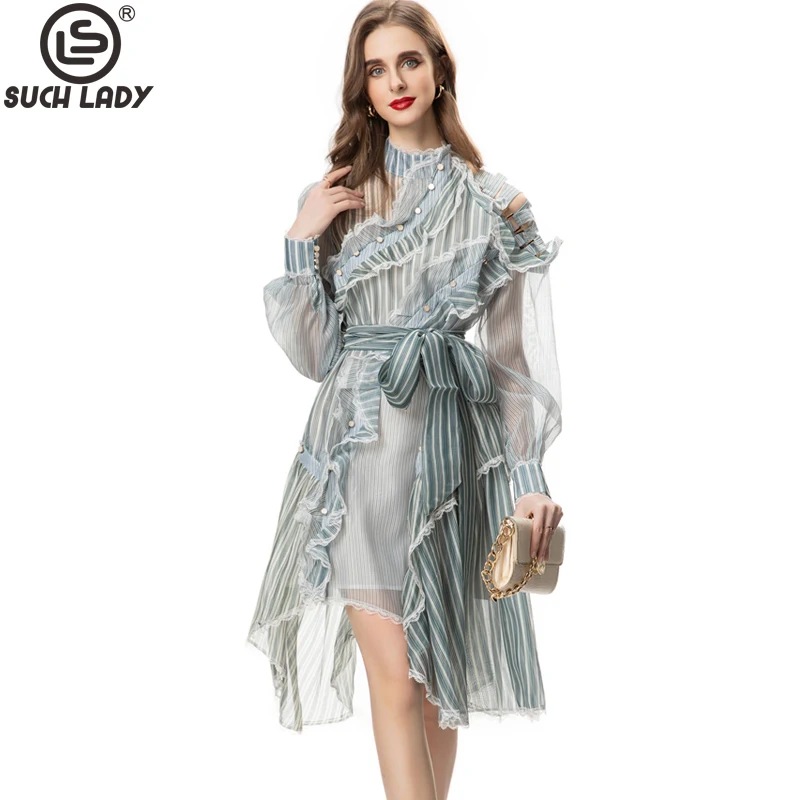Women's Runway Dresses Stand Collar Long Sleeves Asymmetrical Striped Lace Up Fashion Short Casual Vestidos
Women's Runway Dresses Stand Collar Long Sleeves Asymmetrical Striped Lace Up Fashion Short Casual Vestidos