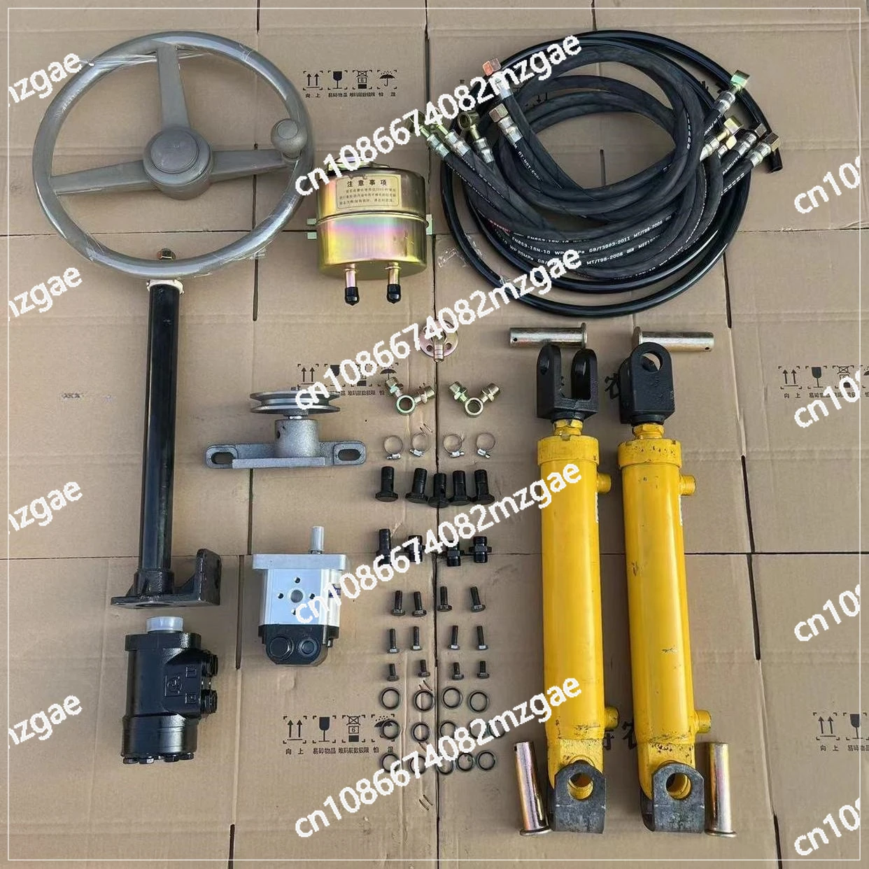 Hand-Held 4 Wheel Tractor Hydraulic Steering Conversion Kit, Power Assist System Modification with Farm Parts
