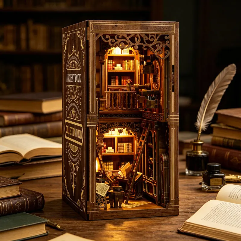 Vintage Library DIY Book Nook Kit with LED Light 3D Wooden Puzzle Bookshelf Insert with LED Light and Furniture Creative Gift
Vintage Library DIY Book Nook Kit with LED Light 3D Wooden Puzzle Bookshelf Insert with LED Light and Furniture Creative Gift