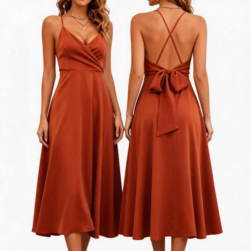 Women's Satin Sexy Backless Crisscross Tie Spaghetti Strap V Neck A Line Dress New Party Evening Date Elegant Caramel DR2019
Women's Satin Sexy Backless Crisscross Tie Spaghetti Strap V Neck A Line Dress New Party Evening Date Elegant Caramel DR2019