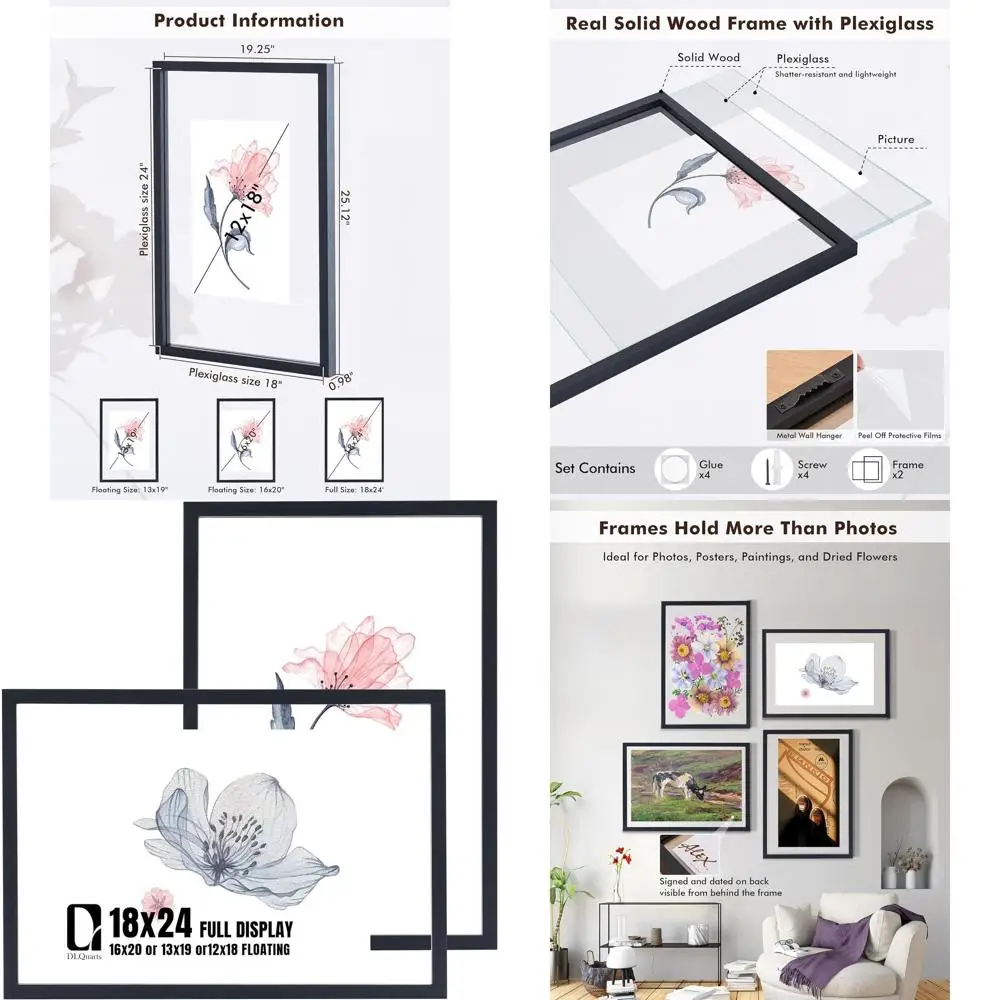 Double Plexiglass Wood Picture Frames, 18x24 for 16x20, 13x19, 12x18, 11x14 Photos, 2-Pack, Black
Double Plexiglass Wood Picture Frames, 18x24 for 16x20, 13x19, 12x18, 11x14 Photos, 2-Pack, Black