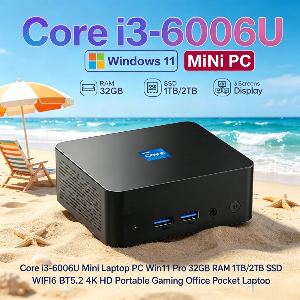 Core i3-6006U Mini Laptop PC Win11 Pro 32GB RAM 1TB/2TB SSD WiFi6 BT5.2 4K HD Portable Gaming Office Pocket Laptop
Core i3-6006U Mini Laptop PC Win11 Pro 32GB RAM 1TB/2TB SSD WiFi6 BT5.2 4K HD Portable Gaming Office Pocket Laptop