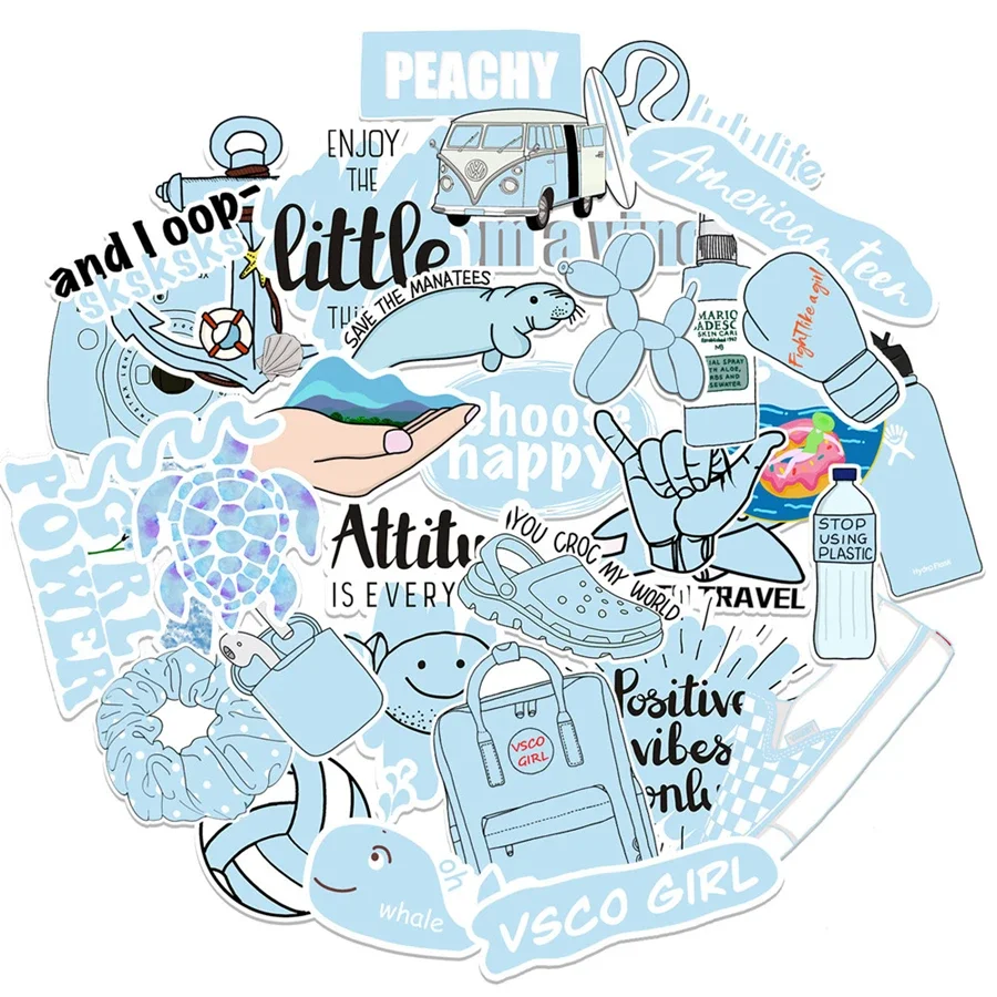 50Pcs Vsco Blue Stickers Waterproof Vinyl Decals for Travel Luggage Suitcase Laptop Macbook Pro Water Bottle Skateboard
50Pcs Vsco Blue Stickers Waterproof Vinyl Decals for Travel Luggage Suitcase Laptop Macbook Pro Water Bottle Skateboard