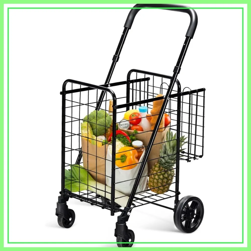 Folding Shopping Cart, Double Basket with Adjustable Handle & Swivel Wheels, Grocery Luggage Travel Laundry Utility Carts (Black)
Folding Shopping Cart, Double Basket with Adjustable Handle & Swivel Wheels, Grocery Luggage Travel Laundry Utility Carts (Black)