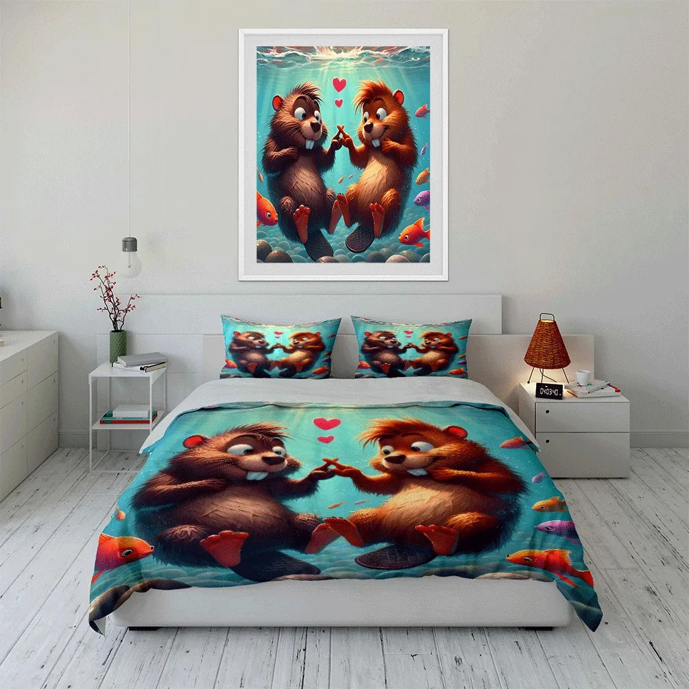 Romantic Beaver Duo Underwater Scene Exquisite three-piece bedding set gift for kids and adults
Romantic Beaver Duo Underwater Scene Exquisite three-piece bedding set gift for kids and adults
