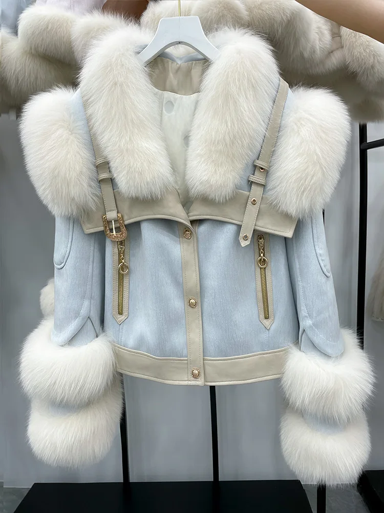 2023 New Winter Natural Fox Fur Collar Goose Down Jacket Women Suede Luxury Puffer Jackets Motorcycle suit Clothing
2023 New Winter Natural Fox Fur Collar Goose Down Jacket Women Suede Luxury Puffer Jackets Motorcycle suit Clothing