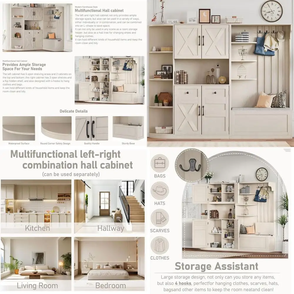 79 Inch Multi-Function Entryway Cabinet with Hooks, Storage, and Bench, Beige
79 Inch Multi-Function Entryway Cabinet with Hooks, Storage, and Bench, Beige