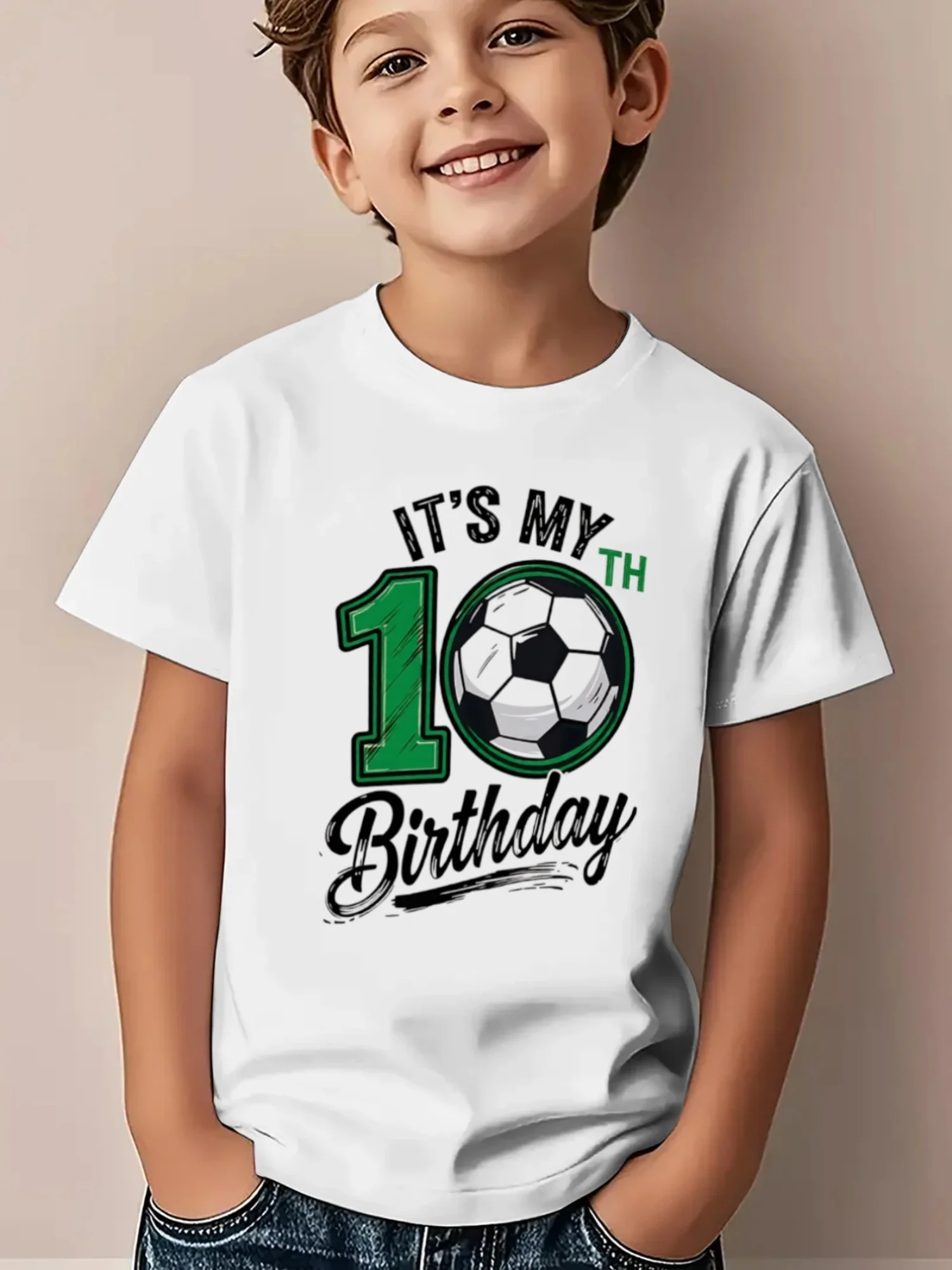 New Personalized Pattern T-shirt for Children and Girls, Fashionable and Creative Football 10th Birthday Pattern Printed T-shirt
New Personalized Pattern T-shirt for Children and Girls, Fashionable and Creative Football 10th Birthday Pattern Printed T-shirt