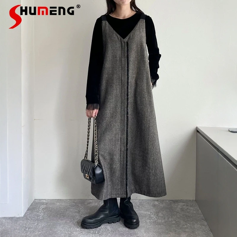 Autumn and Winter Japanese Style V-neckTassel Edge Retro Ladies Strap Dress for Women Elegant Fashion Long Sleeveless Dresses
Autumn and Winter Japanese Style V-neckTassel Edge Retro Ladies Strap Dress for Women Elegant Fashion Long Sleeveless Dresses
