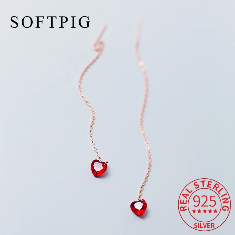 SOFTPIG Real 925 Sterling Silver Long Chain Tassel Red Heart Dangle Drop Earrings For Pretty Women Romantic Party Fine Jewelry
SOFTPIG Real 925 Sterling Silver Long Chain Tassel Red Heart Dangle Drop Earrings For Pretty Women Romantic Party Fine Jewelry