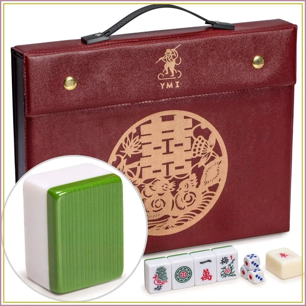 Chinese Mahjong Set - 146 Medium Tiles, Traditional Chinese Style, Green Bamboo Grain, Scratch-Resistant, Compact Travel Case
Chinese Mahjong Set - 146 Medium Tiles, Traditional Chinese Style, Green Bamboo Grain, Scratch-Resistant, Compact Travel Case