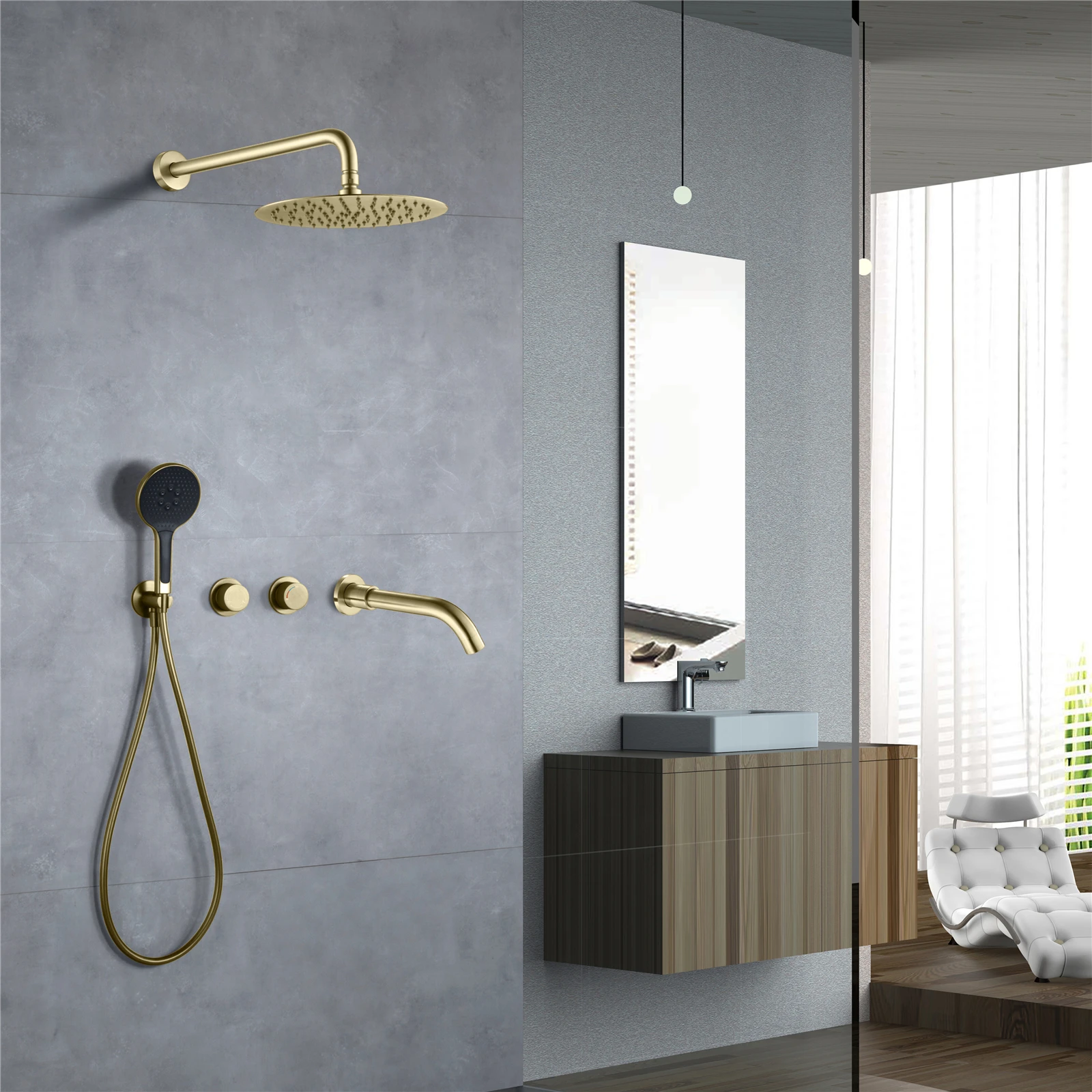 Qlonn Concealed Shower System 3-Function Rainfall Shower Set with Handheld & Tub Spout Cold/Hot Control Bathroom Shower System
Qlonn Concealed Shower System 3-Function Rainfall Shower Set with Handheld & Tub Spout Cold/Hot Control Bathroom Shower System