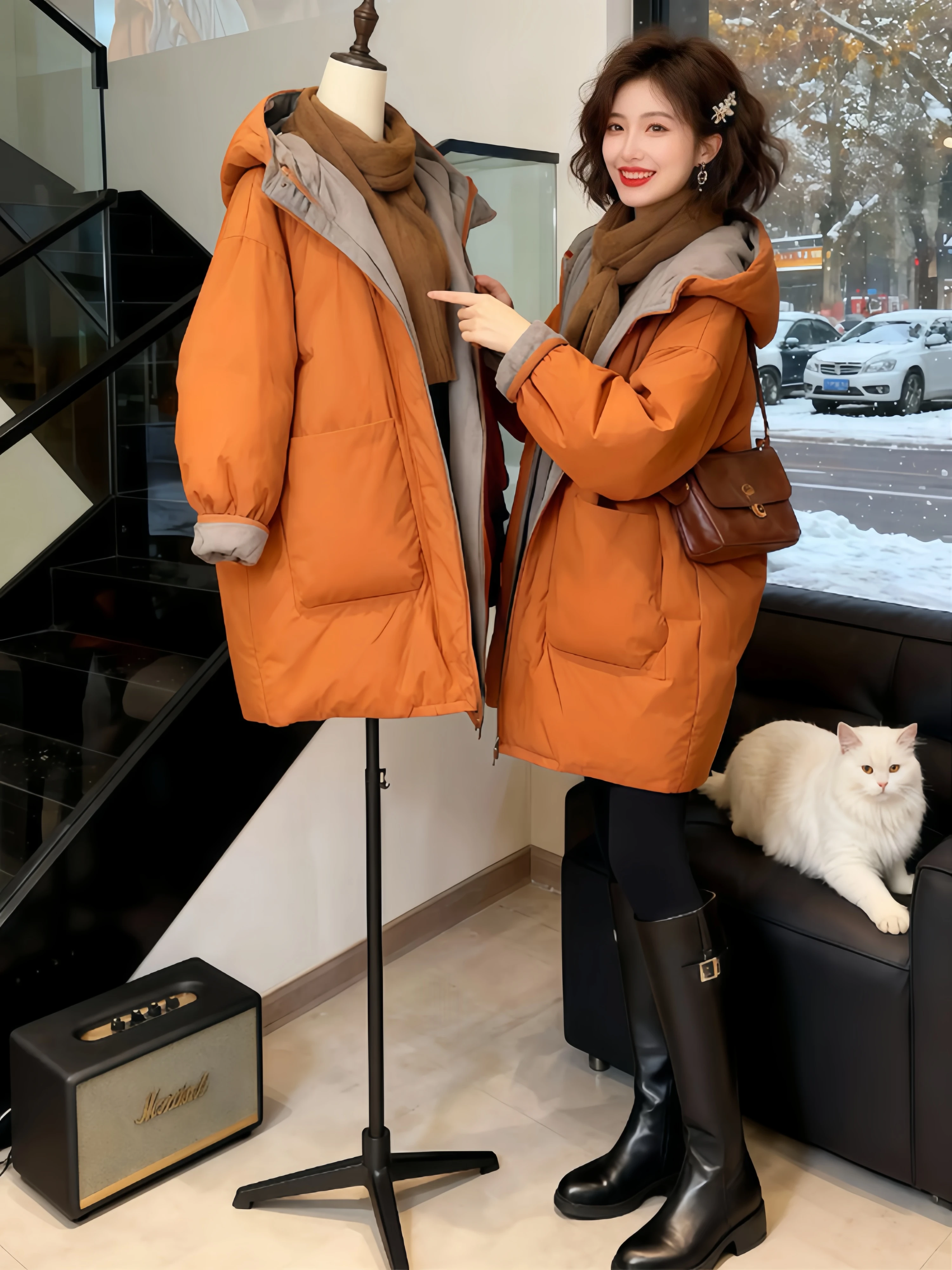 Retro Korean Style Mid-Length Hooded down Cotton Jacket Women's Winter New Arrival High-End Feel Cotton Coat Coat
Retro Korean Style Mid-Length Hooded down Cotton Jacket Women's Winter New Arrival High-End Feel Cotton Coat Coat