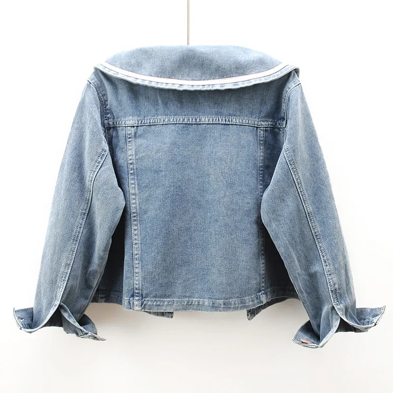 Autumn Women New Fashion Big Pocket Washed Blue Denim Jacket Loose Casual Sailor Collar Long Sleeve Jeans Jacket Chaqueta Mujer
Autumn Women New Fashion Big Pocket Washed Blue Denim Jacket Loose Casual Sailor Collar Long Sleeve Jeans Jacket Chaqueta Mujer