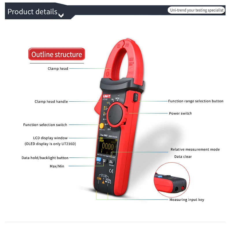 UNI-T True RMS Digital Clamp Meter UT216A UT216C UT213C UT213B UT202BT 600A MAX/MIN/Relative Modes NCV Flashlight VFC
UNI-T True RMS Digital Clamp Meter UT216A UT216C UT213C UT213B UT202BT 600A MAX/MIN/Relative Modes NCV Flashlight VFC