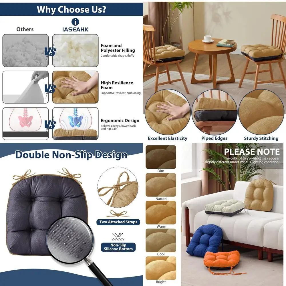 Set of 6 Non-Slip Tufted Foam Seat Cushions for Dining Chairs, 15.5 x 15.5 x 4, Khaki
Set of 6 Non-Slip Tufted Foam Seat Cushions for Dining Chairs, 15.5 x 15.5 x 4, Khaki