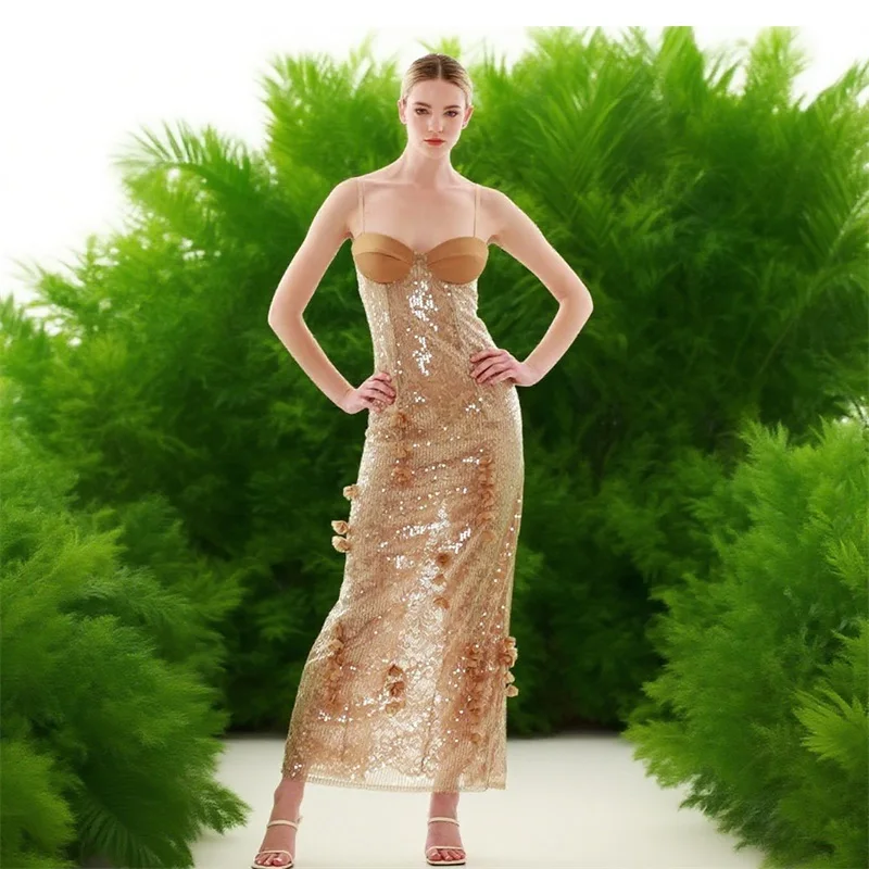 Champagne Shiny Sequins Women Prom Dress Lace 3D Flower Sexy Sleeveless Long Party Gown Formal Birthday Red Carpet Robe
Champagne Shiny Sequins Women Prom Dress Lace 3D Flower Sexy Sleeveless Long Party Gown Formal Birthday Red Carpet Robe