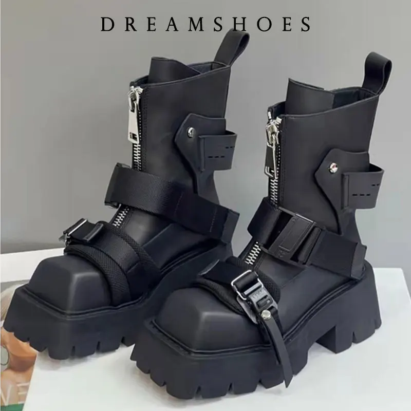 Leather Ankle Boots Women Zip Belt Buckle Strap Design Motorcycle Boots Thick Bottom Non-slip Platform Botas Para Mujer
Leather Ankle Boots Women Zip Belt Buckle Strap Design Motorcycle Boots Thick Bottom Non-slip Platform Botas Para Mujer