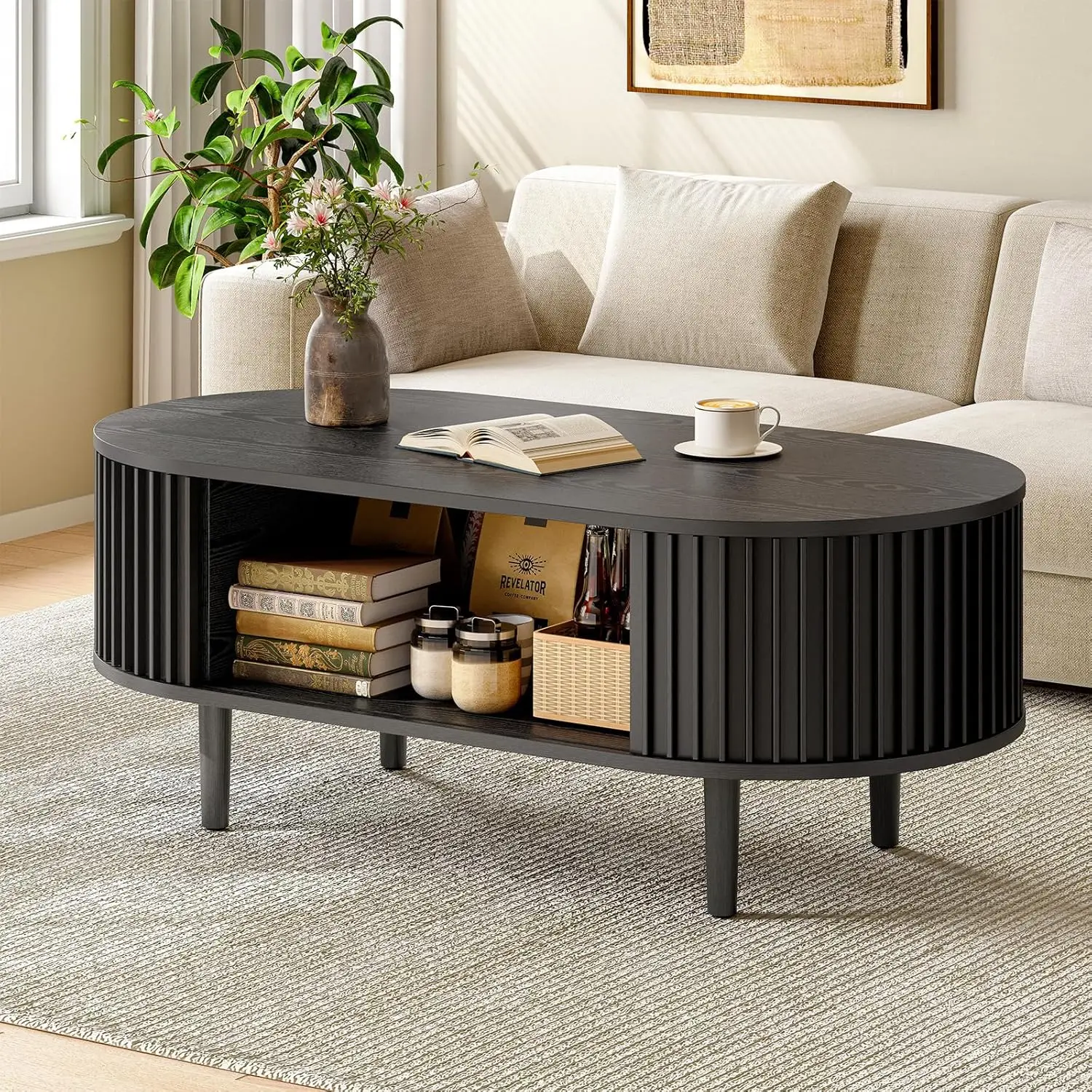 Fluted Oval Coffee Table, 43” Mid Century Modern Coffee Table with Storage, Wood Living Room Tables
Fluted Oval Coffee Table, 43” Mid Century Modern Coffee Table with Storage, Wood Living Room Tables