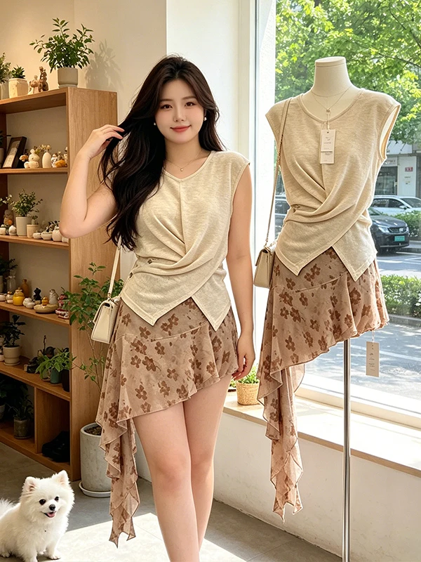 plus Size Korean Style Pleated Waist Cinching Top Asymmetrical Half Skirt Set Women Summer New Slimming Beautiful Two Piece Set
plus Size Korean Style Pleated Waist Cinching Top Asymmetrical Half Skirt Set Women Summer New Slimming Beautiful Two Piece Set
