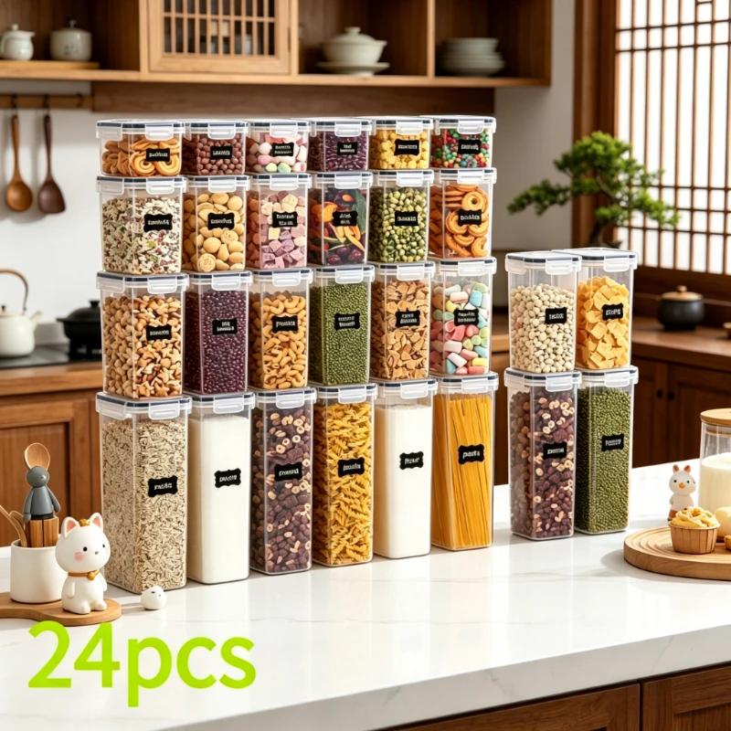 24Pcs Sealed Storage Containers with Lids Lunch Boxes Organizer for Grains Rice Pasta Tea Nuts Home Organization
24Pcs Sealed Storage Containers with Lids Lunch Boxes Organizer for Grains Rice Pasta Tea Nuts Home Organization