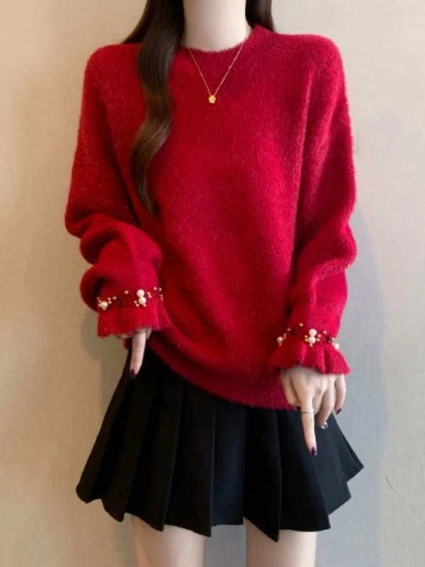 Elegant Red Mink Sleeve Sweater Women's Fashion Large Size Winter Top Commute Style Loose Fit Long Sleeve round Neck Sweater
Elegant Red Mink Sleeve Sweater Women's Fashion Large Size Winter Top Commute Style Loose Fit Long Sleeve round Neck Sweater