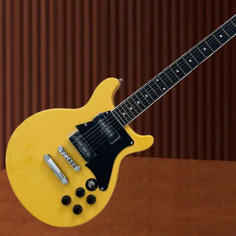 Double Cut Special Electric Guitar TV Yellow Solid Mahogany Body Dual P90 Pickups Chrome Hardware Free Shipping