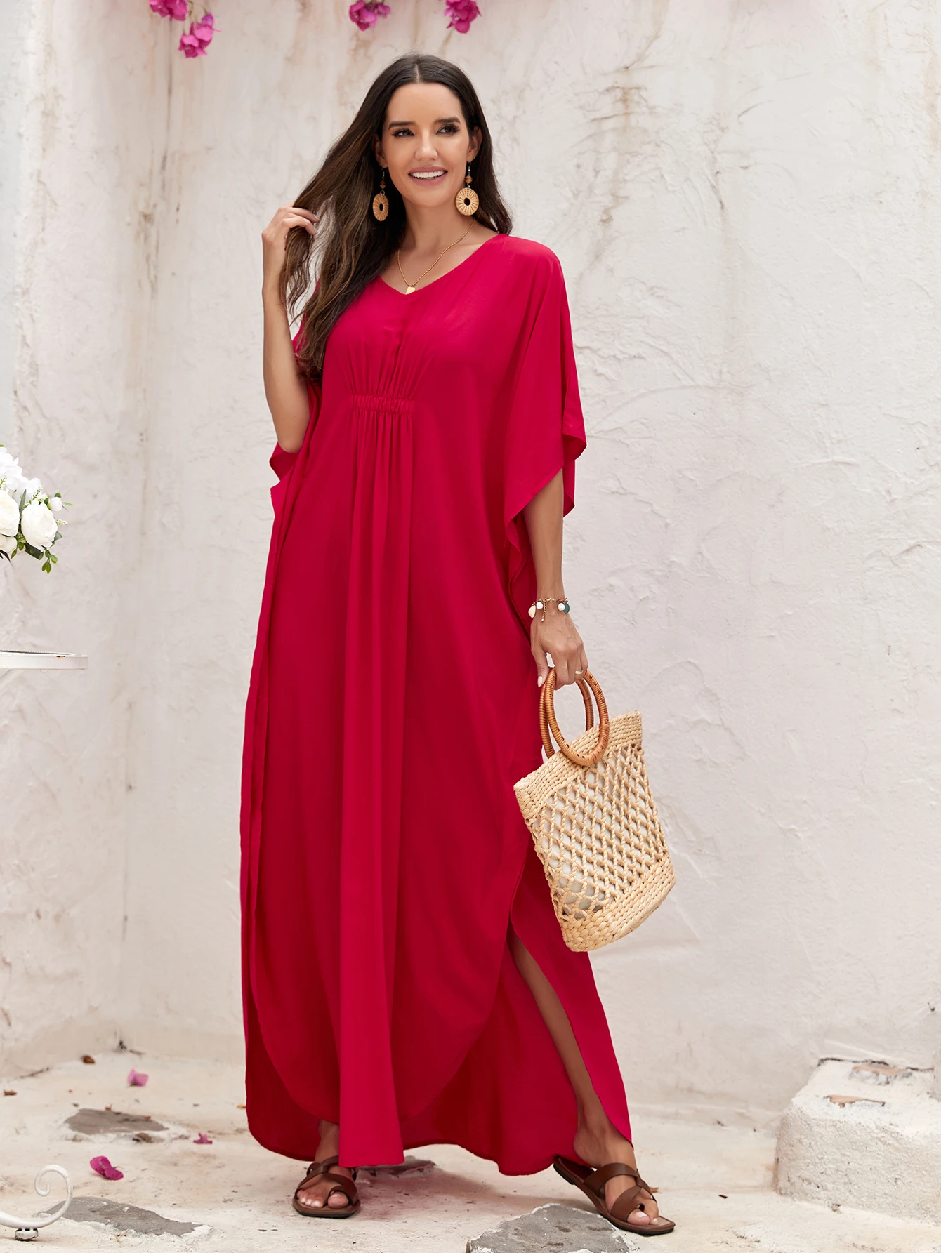 Women Summer Bohemian Solid Long Dress, Elegant Side Split Beach Gown, Swimwear Bikini Cover Up
Women Summer Bohemian Solid Long Dress, Elegant Side Split Beach Gown, Swimwear Bikini Cover Up