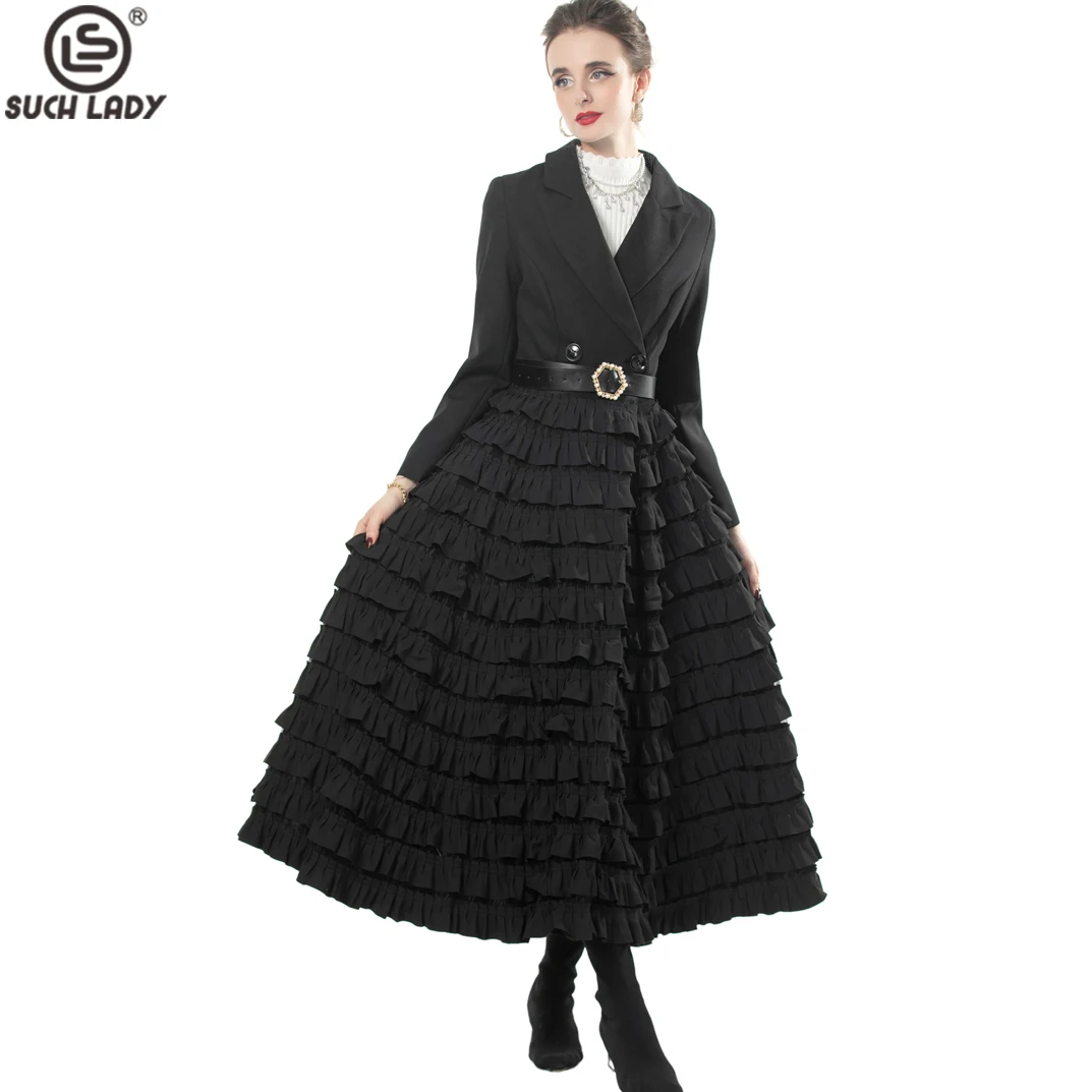 Women's Trench Dresses Notched Collar Long Sleeves Tiered Ruffles Patchwork Elegant Fashion Vestido Outerwear Coat
Women's Trench Dresses Notched Collar Long Sleeves Tiered Ruffles Patchwork Elegant Fashion Vestido Outerwear Coat